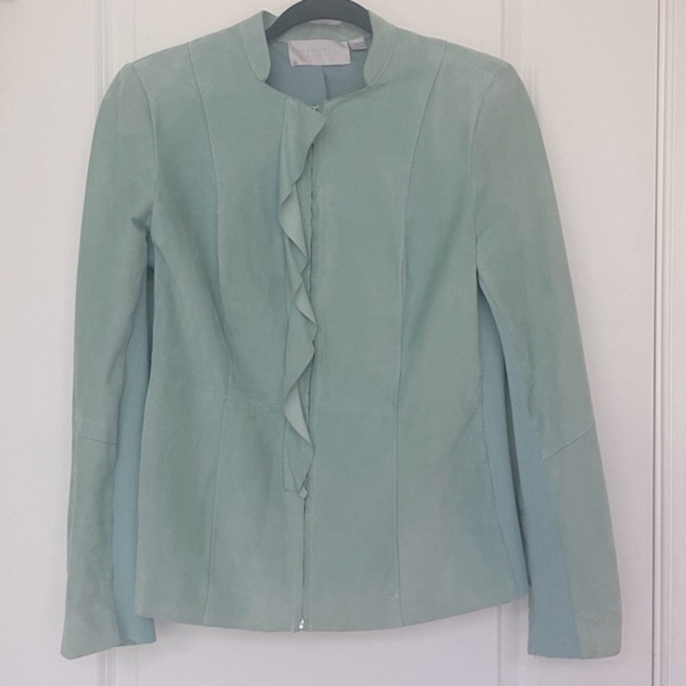 Carlisle Womens Size 8 Lightweight Suede Jacket Ruffle Detail Zip Front …
